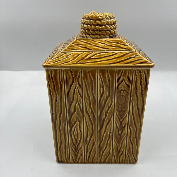 Vintage Village Inn Ceramic Faux Wood Cookie Jar 1762 Ship Building Nautical - Picture 2 of 13